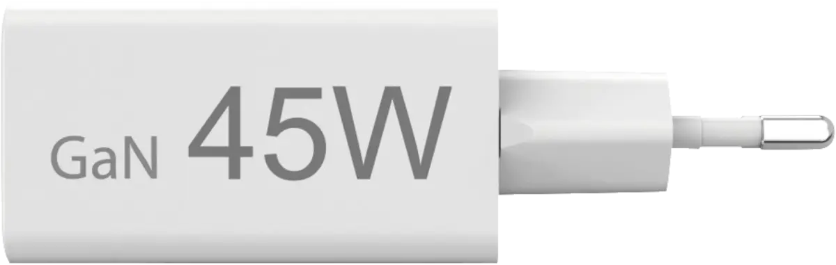 Snellader, 1x USB-C PD, 1x USB-A QC, mini-oplader, 45 W