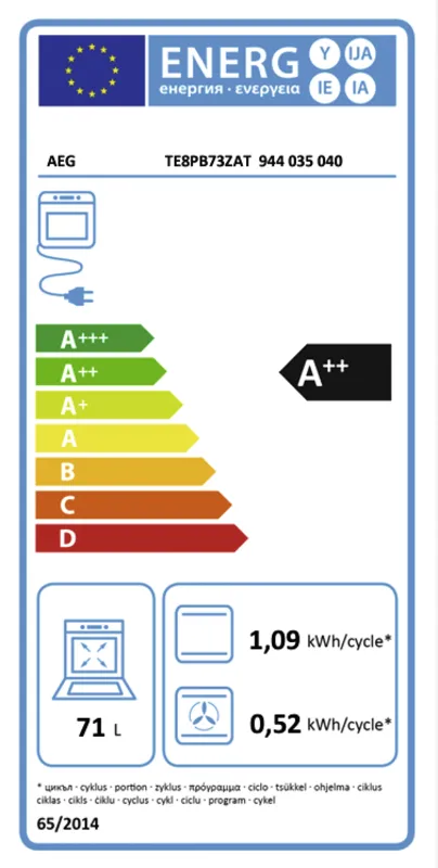 AEG TE8PB73ZAT energielabel