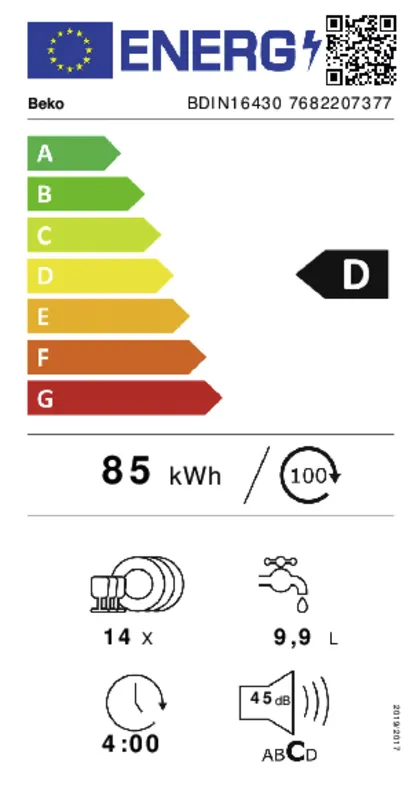 Beko BDIN16430 energielabel