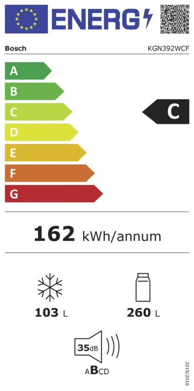 Bosch KGN392WCF energielabel