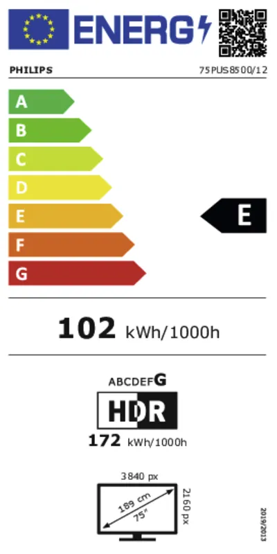 Philips 75PUS8500/12 energielabel