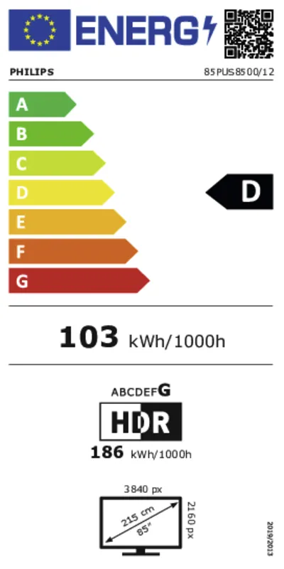 Philips 85PUS8500/12 energielabel