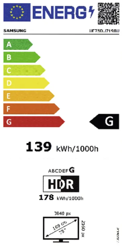 Samsung UE75DU7190UXXN energielabel