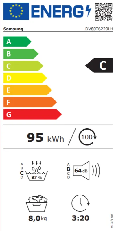 Samsung DV80T6220LH/S2 energielabel