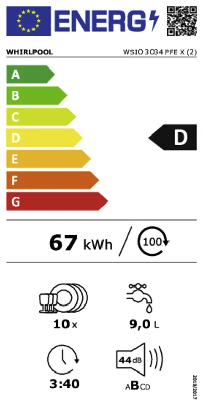 Whirlpool WSIO3O34PFEX energielabel