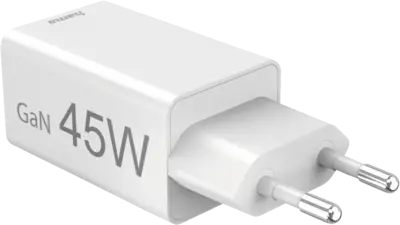 Snellader, 1x USB-C PD, 1x USB-A QC, mini-oplader, 45 W