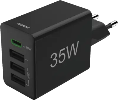 Hama Snellader, 1x USB-C PD, 3x USB-A, mini-oplader, 35W